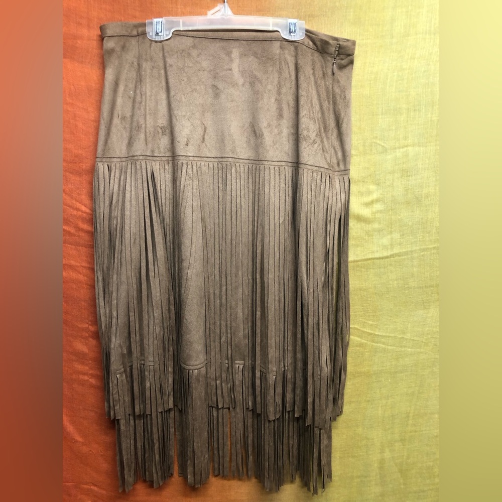 Chico’s faux suede double fringe western skirt